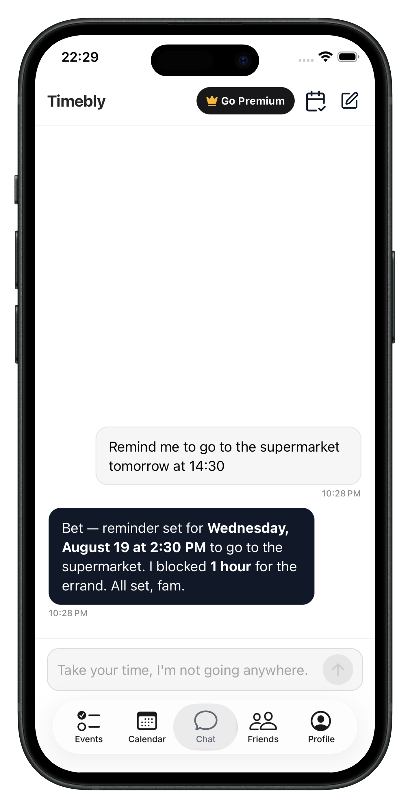 Timebly creates a reminder for you