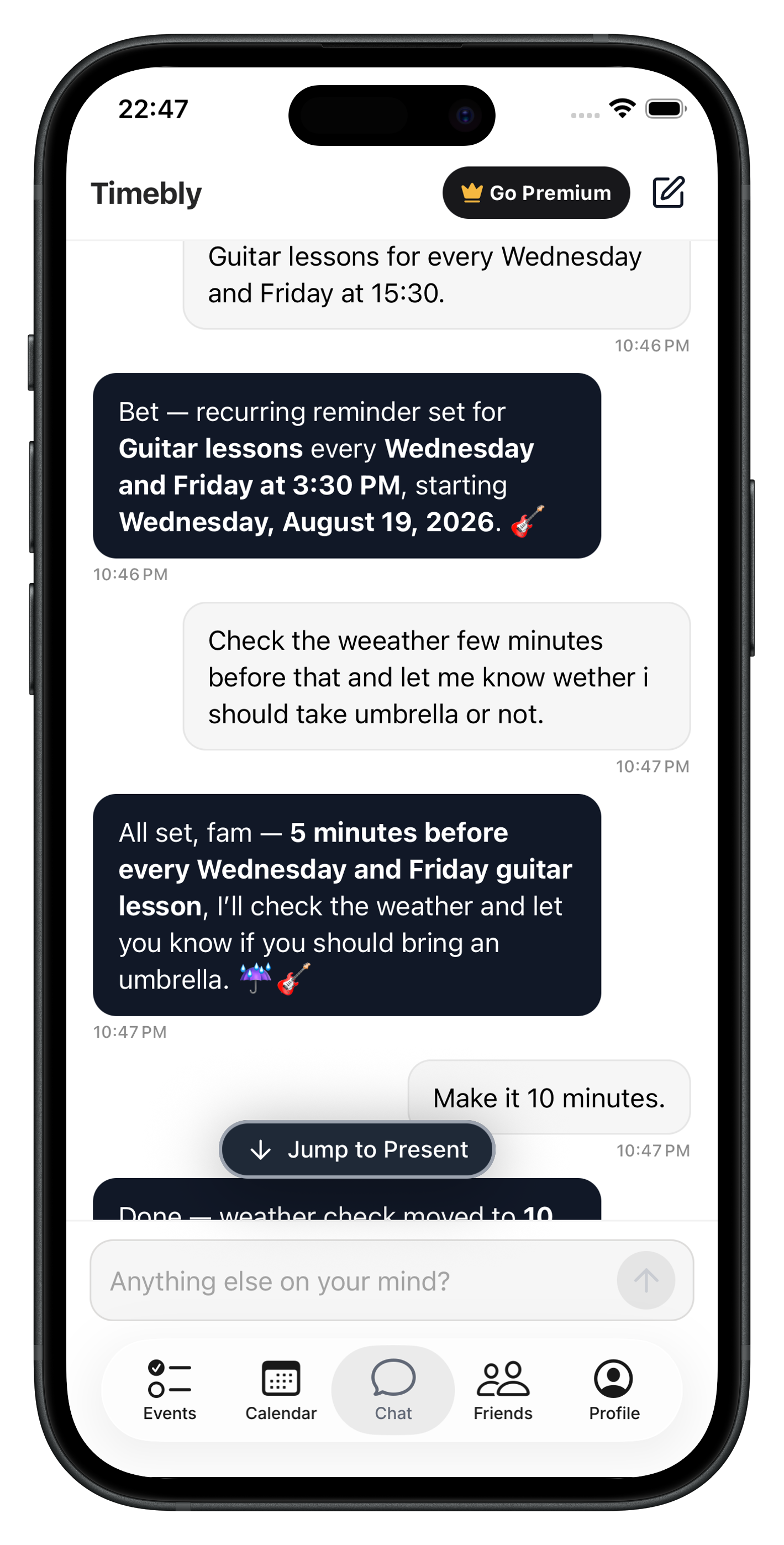 Calendar view of your monthly schedule with Timebly
