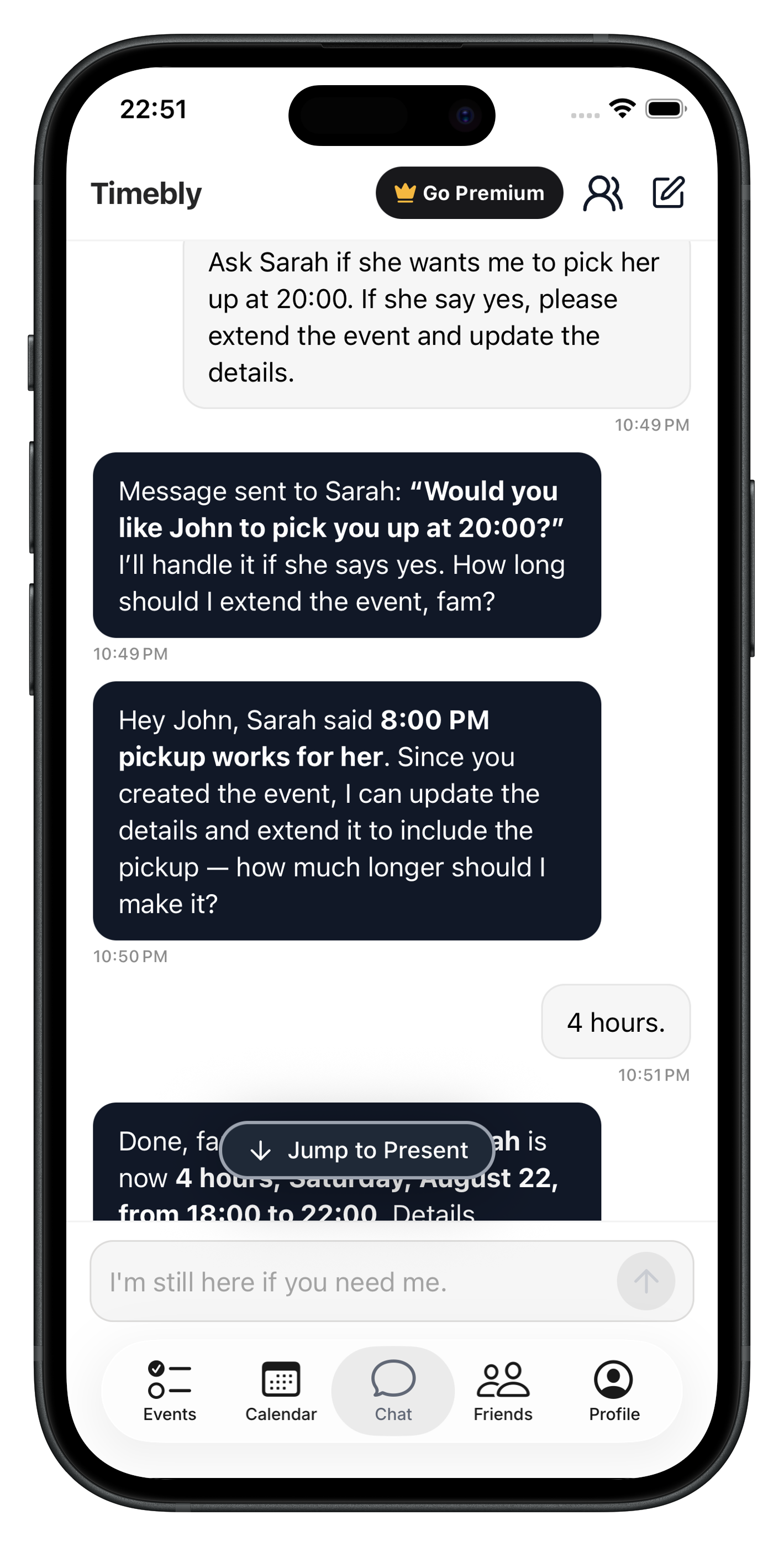 Calendar view of your daily schedule with Timebly