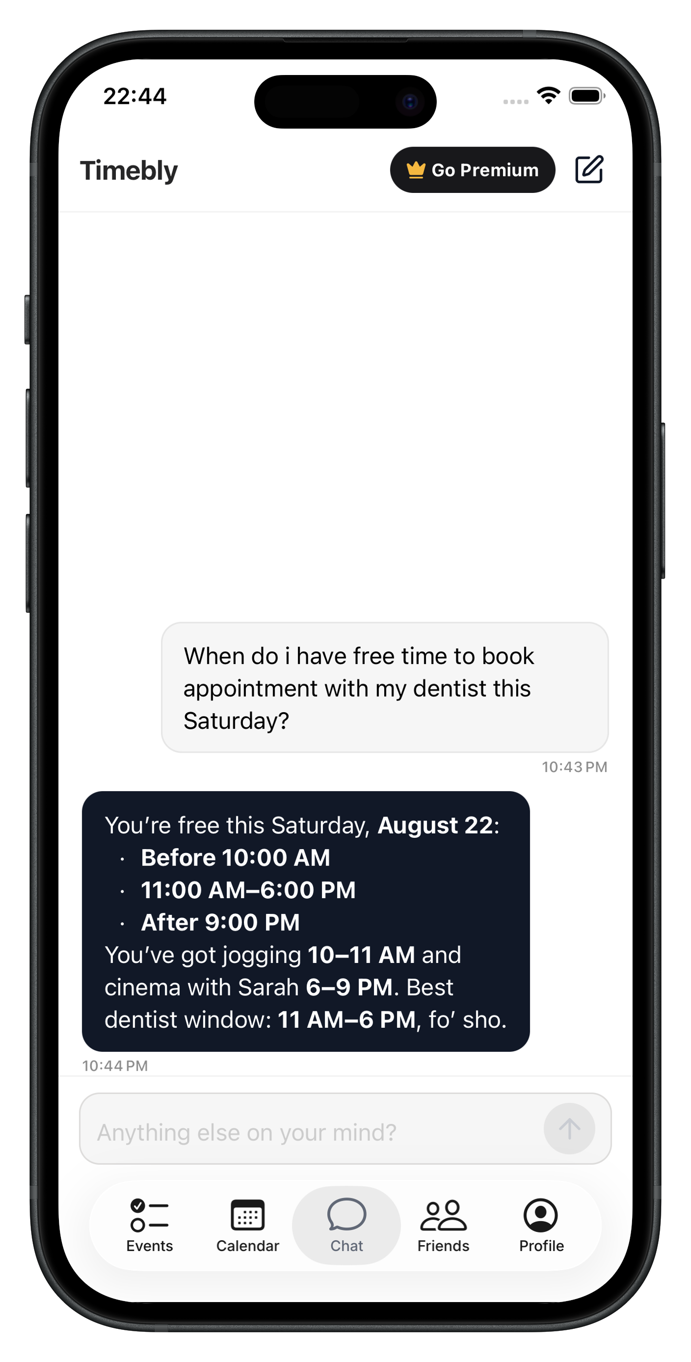 Timebly knows your schedule