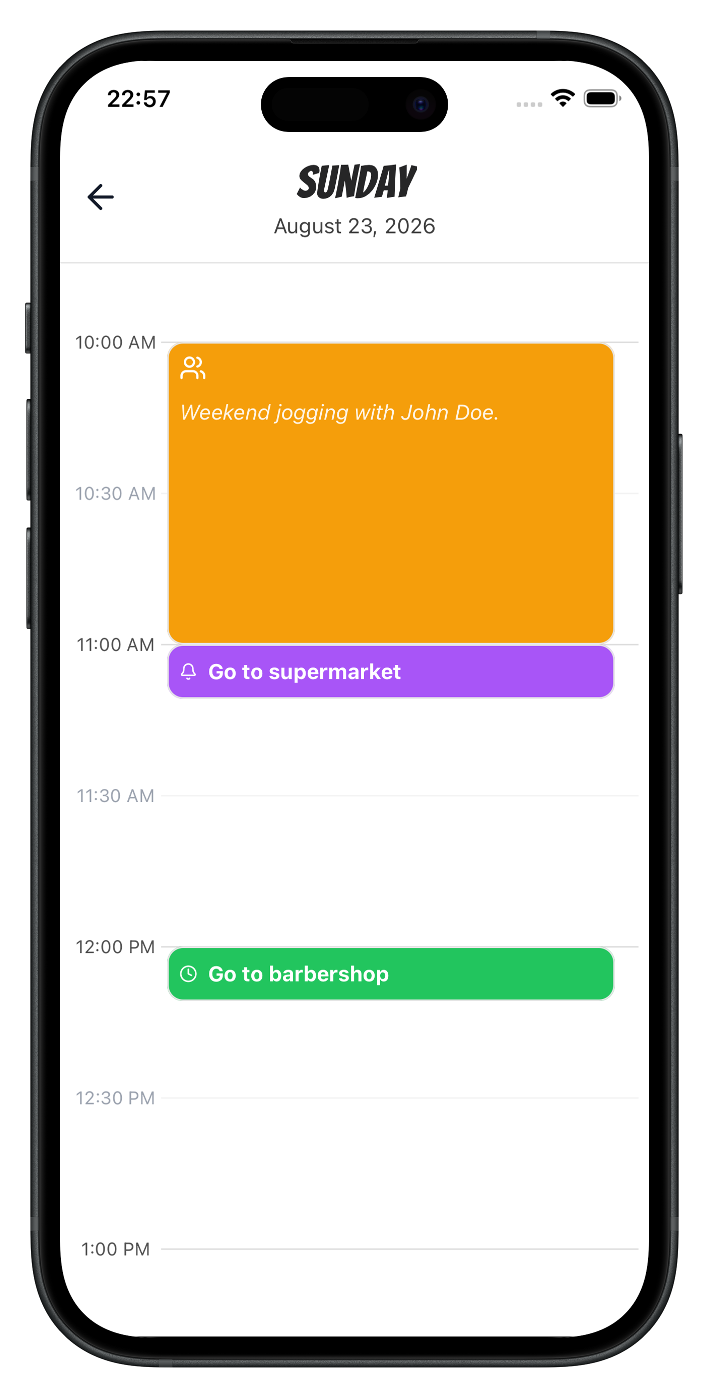 Calendar view of your daily schedule with Timebly